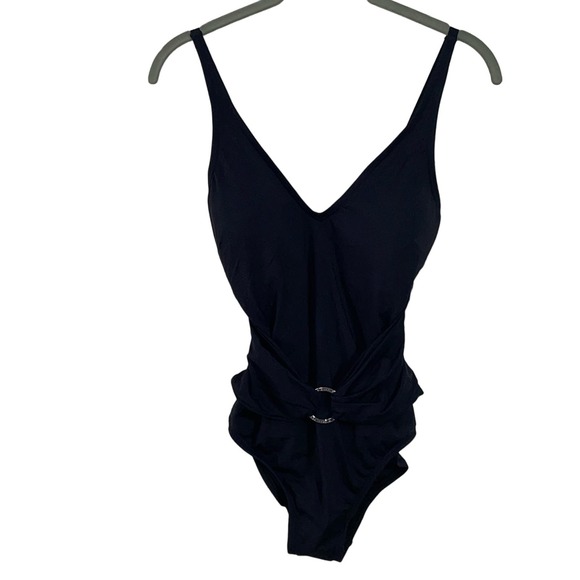 MICHAEL MICHAEL KORS V neck Sash One Piece Swimsuit black 8118 - Picture 1 of 9